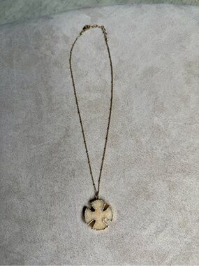 Mickey Lynn Gold-Tone Pale Pink Druzy Cross Pendant Necklace